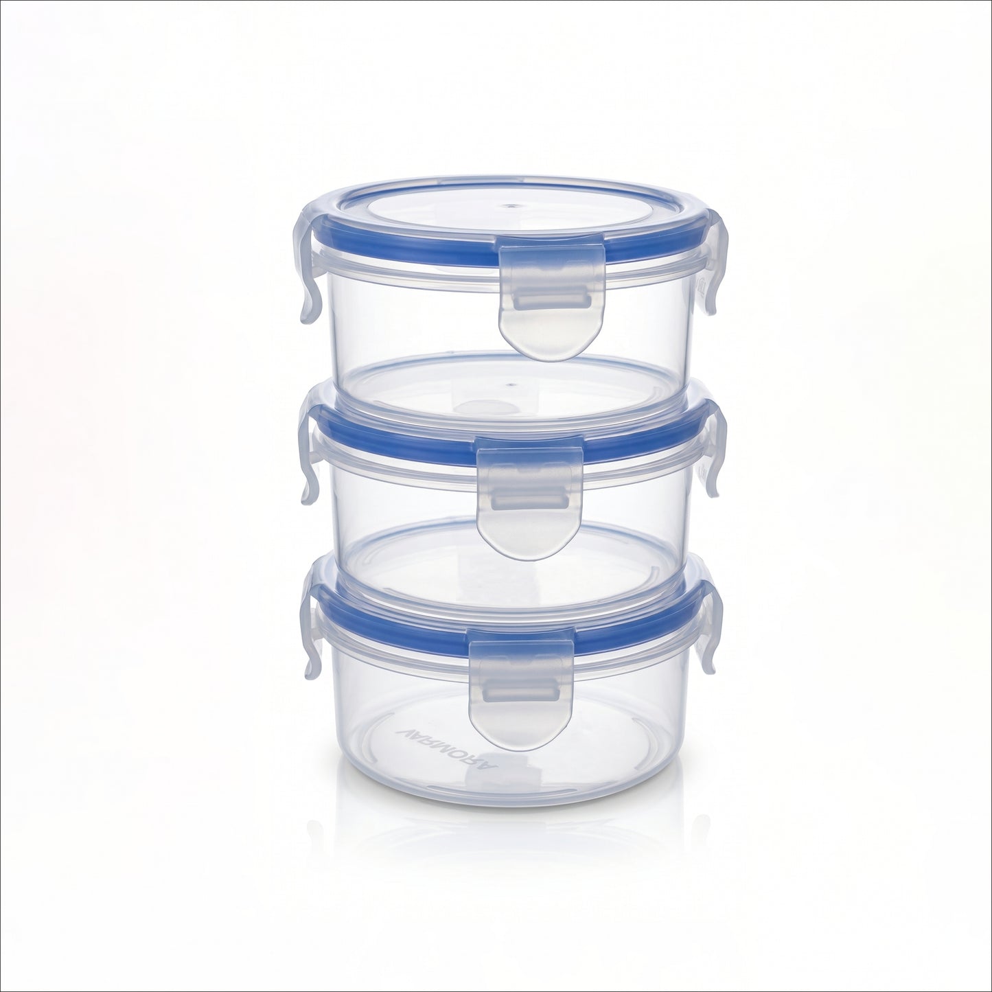 Varmora Clamp It - Transparent Round Plastic Container, Set of 3 – 230 ML, Air-Tight Lid, Stackable & BPA Free, Food-Grade Material