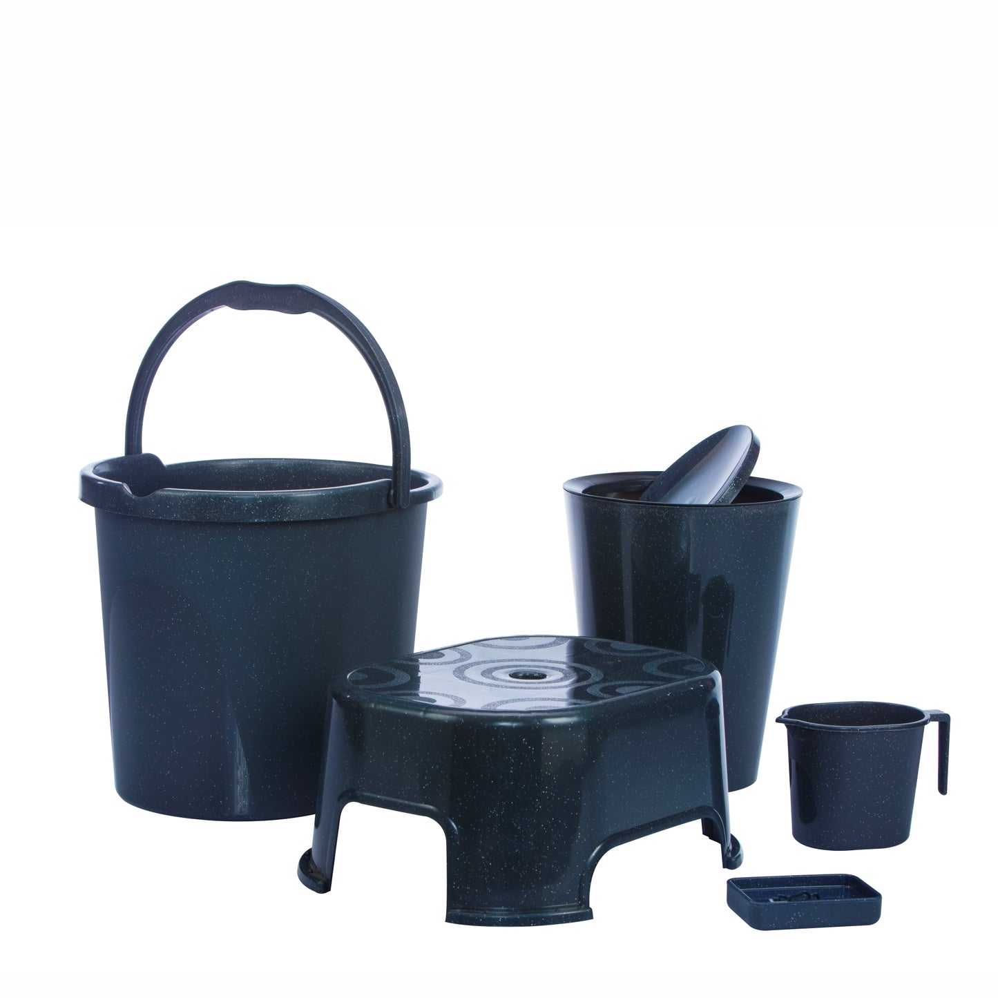 Varmora Balti Accessories Set - 5 Pcs Bathroom Set with Bucket, Dustbin, Stool, Mug & Soap Dish, 100% Virgin Plastic
