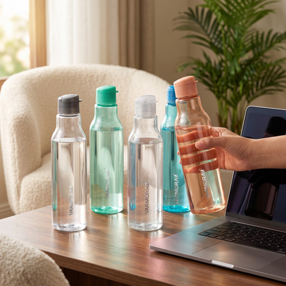 Varmora Aqua Hydro – Plastic Water Bottle, BPA Free, 100% Virgin Plastic, Leak Proof, Ideal for Daily Desk Hydration, 1 Ltr.
