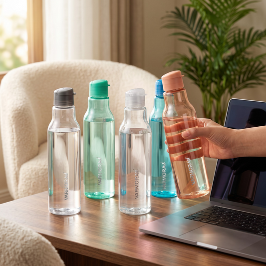 Varmora Aqua Hydro – Plastic Water Bottle, BPA Free, 100% Virgin Plastic, Leak Proof, Ideal for Daily Desk Hydration, 1 Ltr.