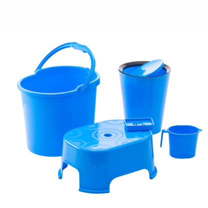 Varmora Balti Accessories Set - 5 Pcs Bathroom Set with Bucket, Dustbin, Stool, Mug & Soap Dish, 100% Virgin Plastic