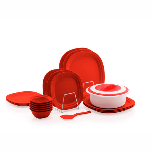 Varmora Dinner Set - 21 Pcs Dinner Set with Plates, Bowls, Casserole & Serving Spoon, 100% Virgin Plastic