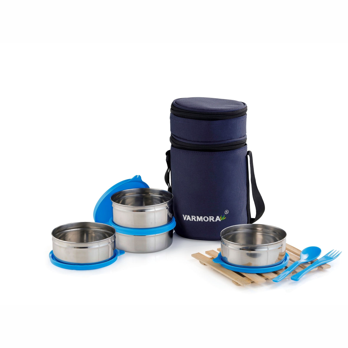 Varmora Quattro Lunch SS - 4 Tier Stainless Steel Lunch Box with Insulated Bag, Food Grade & Leak Proof