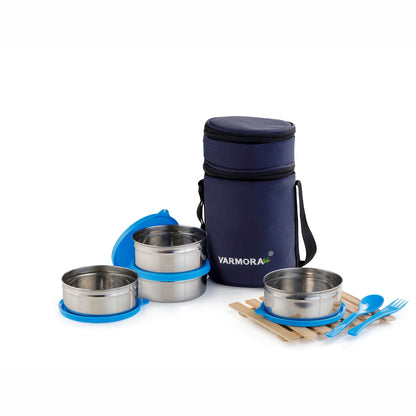 Varmora Quattro Lunch SS - 4 Tier Stainless Steel Lunch Box with Insulated Bag, Food Grade & Leak Proof