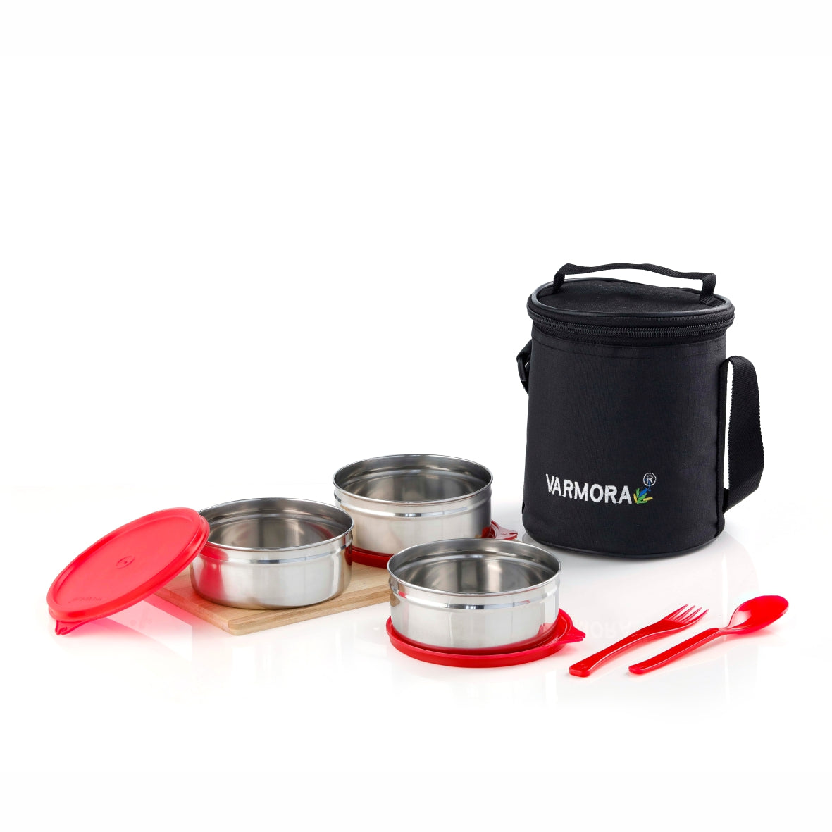 Varmora Trio Steel Lunch - 3 Tier Stainless Steel Lunch Box with Insulated Bag, Food Grade & Leak Proof