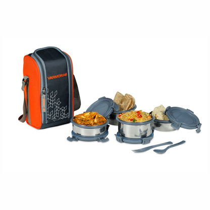 Varmora SS Cuisine Lunch - 4 Tier Stainless Steel Lunch Box Set with Locking Clips & Insulated Bag, Food Grade & Leak Proof