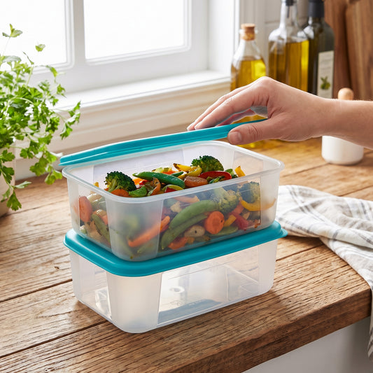Varmora Freezer Safe - 100% Food-Grade Plastic, Transparent With Blue Lid, FDA Approved & BPA-Free, Stackable Design, Refrigerator & Deep Freezer Safe, Set of 2 (1800 ml)