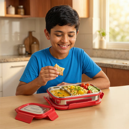 Varmora Stainless Steel Kids Lunch Box with Plastic Lid - BPA-free, FDA-approved Material, Airtight & Leak - Proof Design, Set of 1