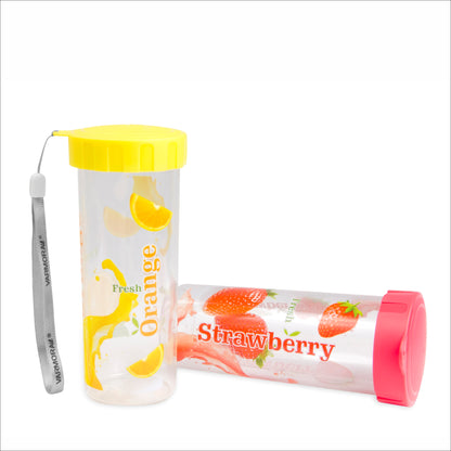 Varmora Sparkle Buddy - Printed Water Glass with Strap, 450 ml, 100% Virgin Plastic, Unbreakable & Food Grade