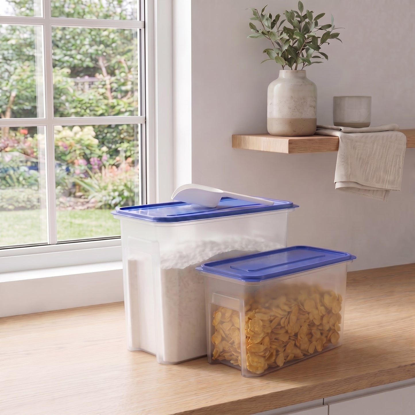 Varmora Smart Storage - Plastic Storage Containers, Rectangular Shape, Transparent Body, Airtight, BPA-Free, 10 KG, 15 KG