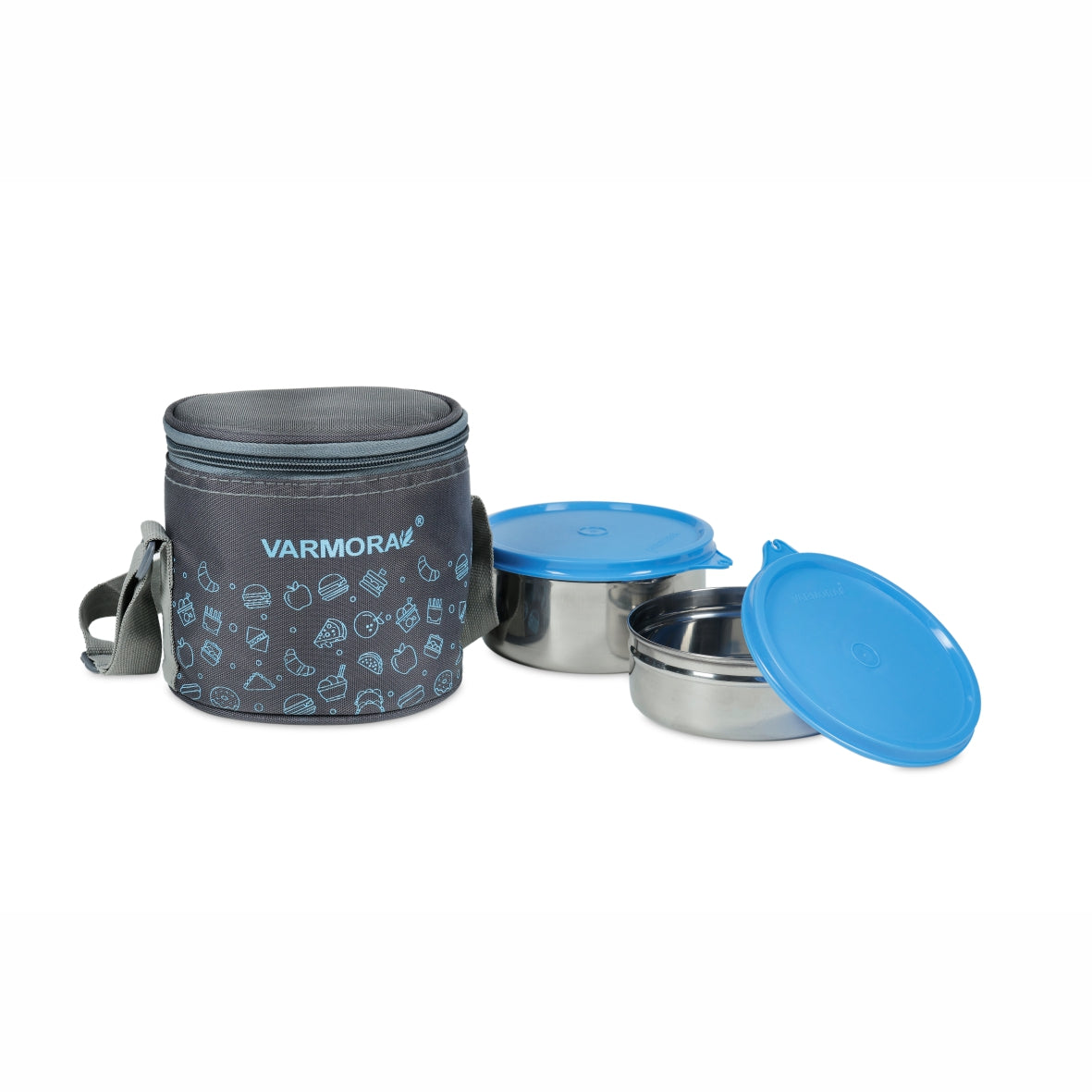 Varmora SS Executive Printed - 2 Tier Stainless Steel Lunch Box with Printed Insulated Bag, Food Grade & Leak Proof