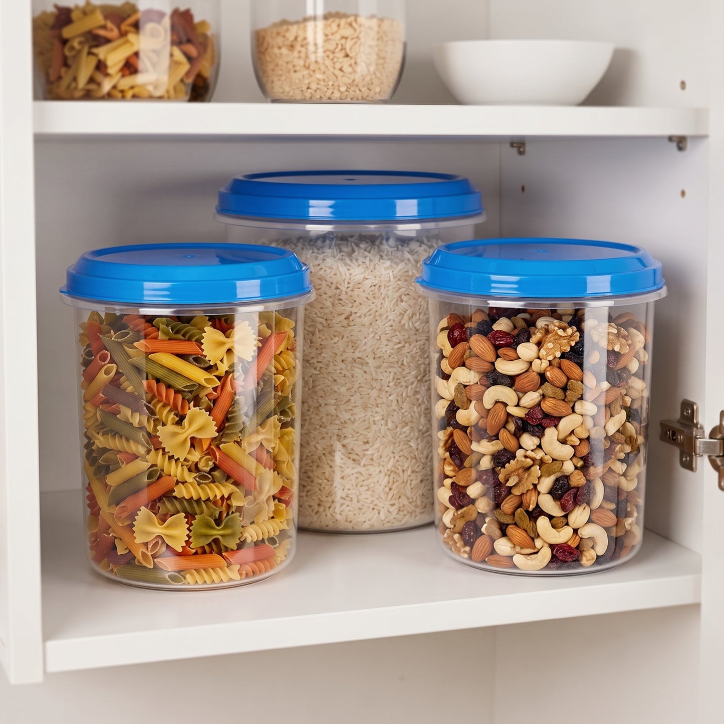 Varmora Glory - Set of 3(5,7,10 Ltr), Plastic Containers With Air-Tight Lid, For Storing Atta, Flour & Rice, Transparent Design, BPA Free 100% Food-Grade Plastic