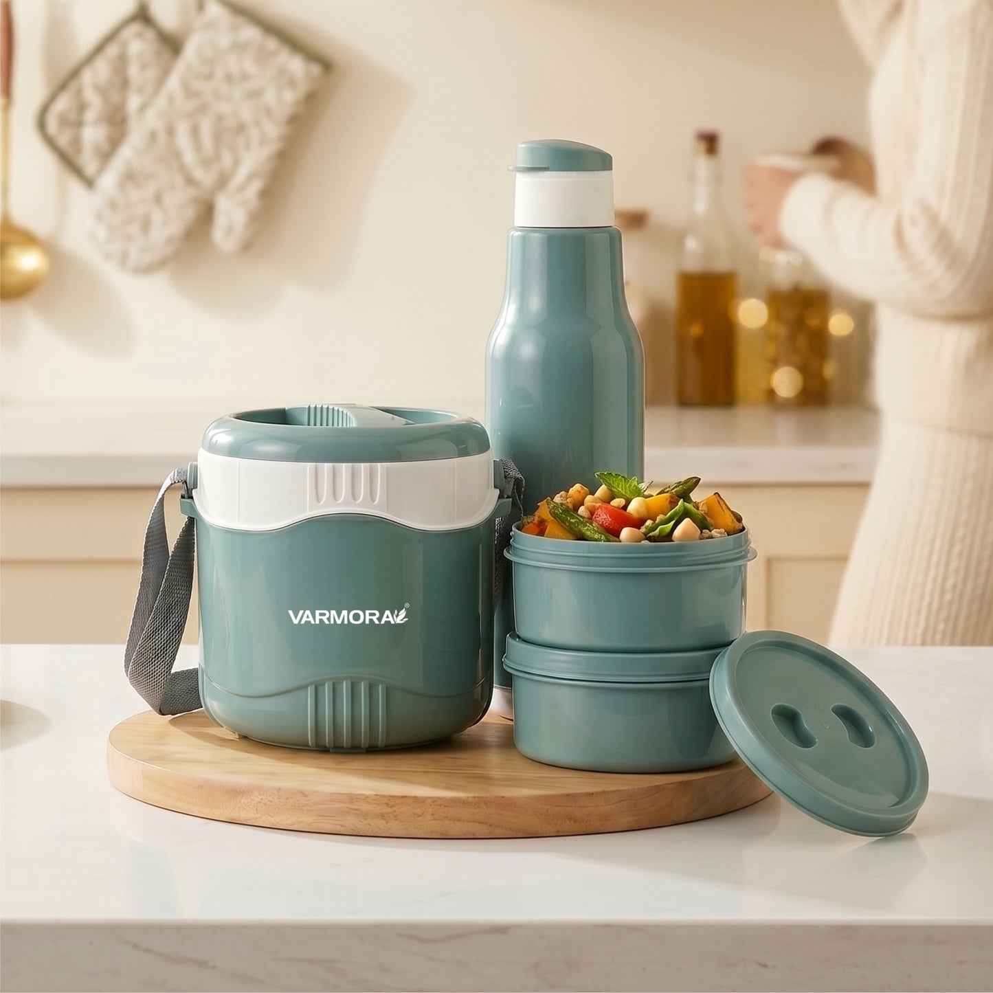 Varmora Bento Lunch 2 + Sofia 600 - Leak-Proof Container, Insulated Outer, 100% Food Grade