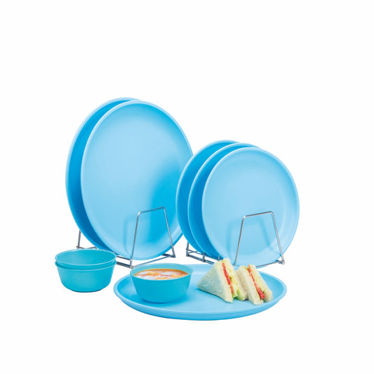 Varmora Dinner Set - 9 Pcs Set with Dinner Plates, Quarter Plates & Bowls, 100% Virgin Plastic