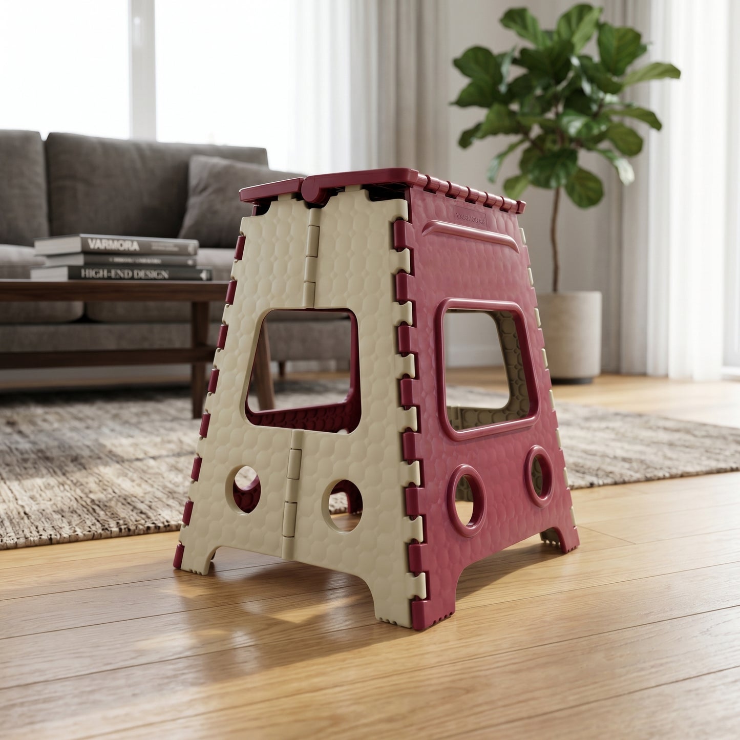 Varmora Folding Stool Big, Lightweight & Portable, Ergonomic Handle, Sturdy Design