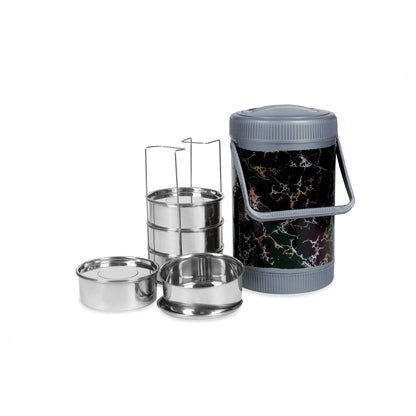 Varmora Jumbo Cosmic Lunch - 4 Tier Stainless Steel Lunch Box with Marble Finish & Carry Handle, Food Grade & Leak Proof