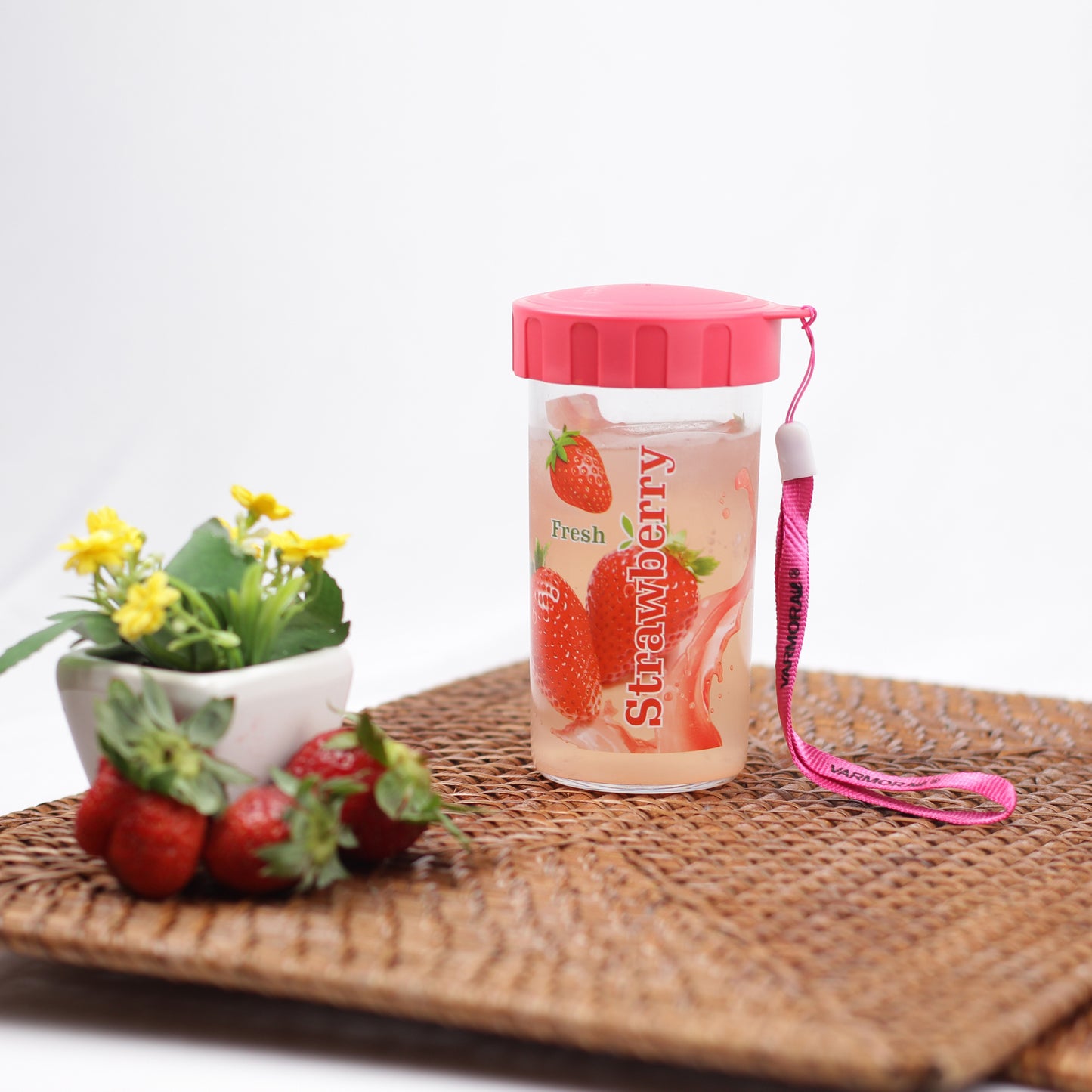 Varmora Sparkle Buddy - Printed Water Glass with Strap, 450 ml, 100% Virgin Plastic, Unbreakable & Food Grade