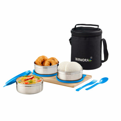 Varmora Trio Steel Lunch - 3 Tier Stainless Steel Lunch Box with Insulated Bag, Food Grade & Leak Proof
