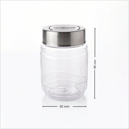 Varmora SS Store N Stack - Plastic Container For Kitchen, Air-Tight Steel Lid, Ideal for Storing Daal, Spices & Condiments, 750 ML, Set of 3