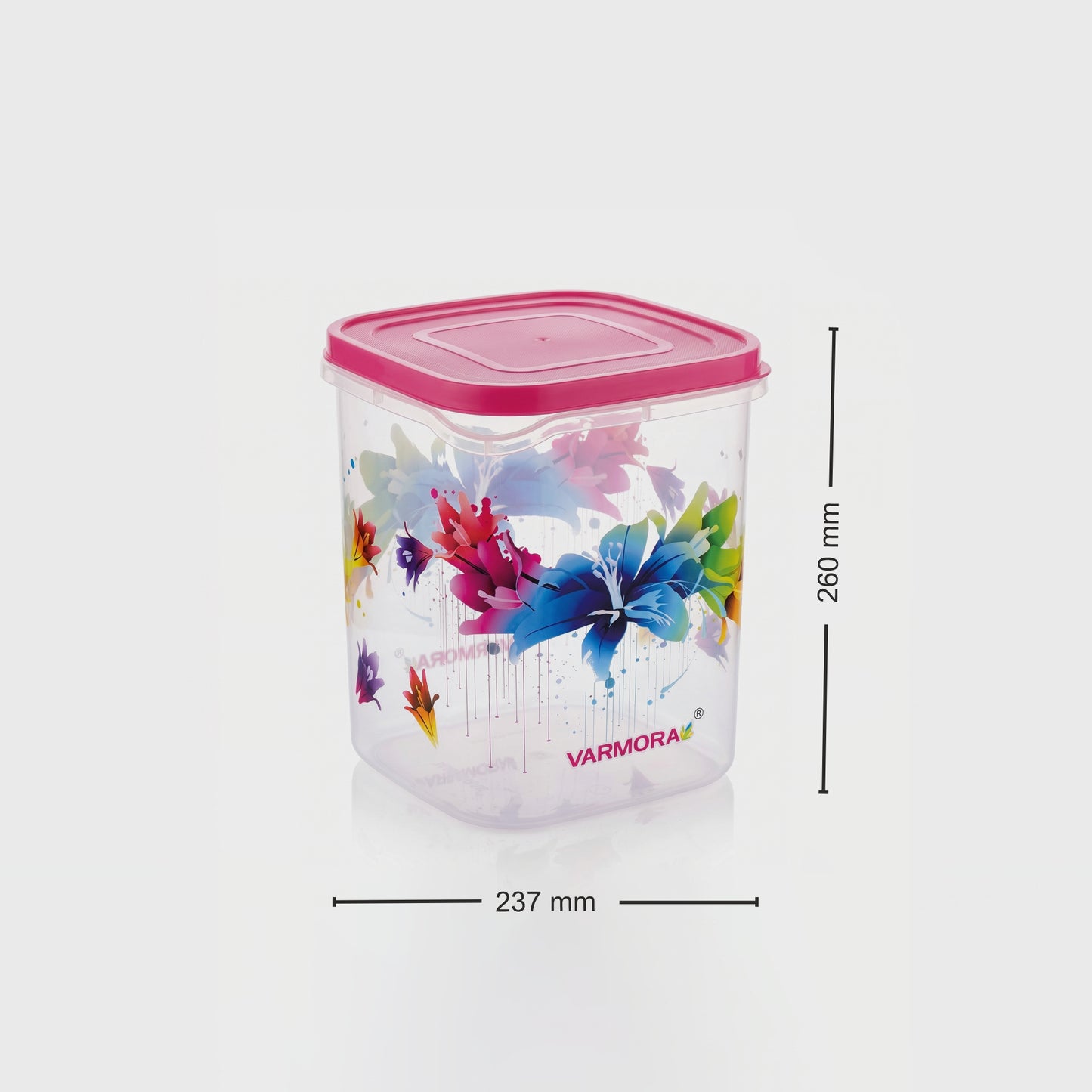 Varmora Glory Square Flower - Set of 3(5,7,10 Ltr)  Square Plastic Container, Food-Grade Plastic, Air-Tight Lid