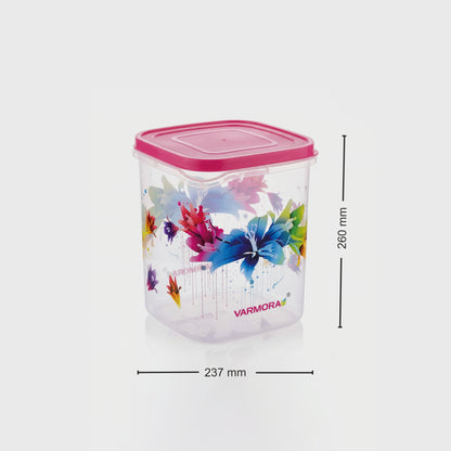 Varmora Glory Square Flower - Set of 3(5,7,10 Ltr)  Square Plastic Container, Food-Grade Plastic, Air-Tight Lid