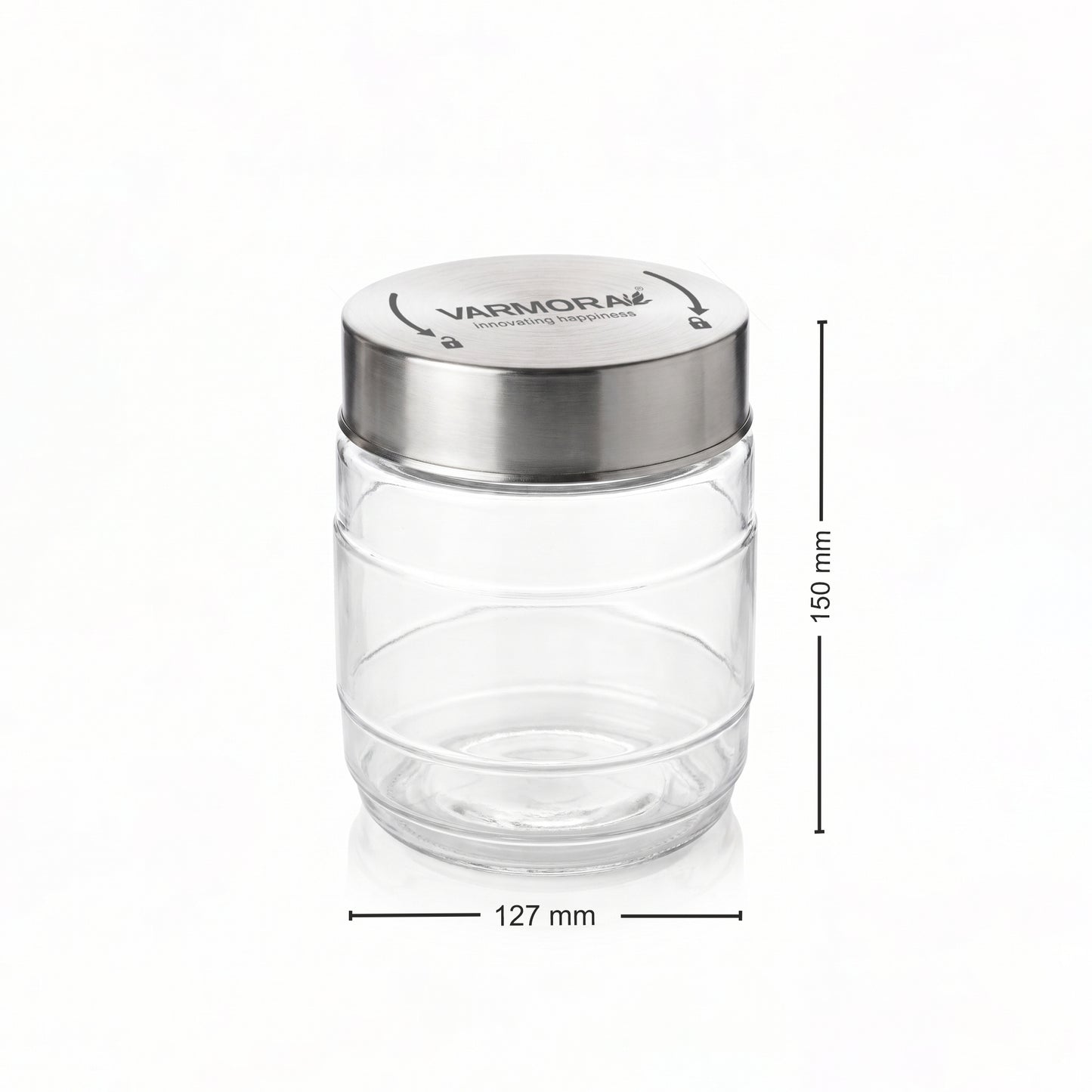 Varmora SS Store N Stack Round 1500Ml - Set of 2, Plastic Container For Kitchen, Air-Tight Steel Lid, Ideal for Storing Pasta, Dry Fruits, Nuts, Daal, Spices & Condiments