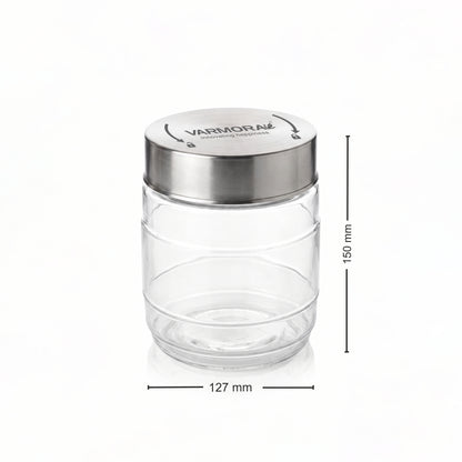 Varmora SS Store N Stack Round 1500Ml - Set of 2, Plastic Container For Kitchen, Air-Tight Steel Lid, Ideal for Storing Pasta, Dry Fruits, Nuts, Daal, Spices & Condiments