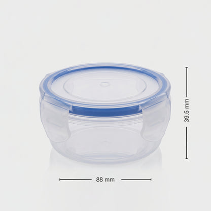 Varmora Clamp It - Transparent Round Plastic Container, Set of 4, 100 ML, Air-Tight Lid, Stackable & BPA Free, Food-Grade Material