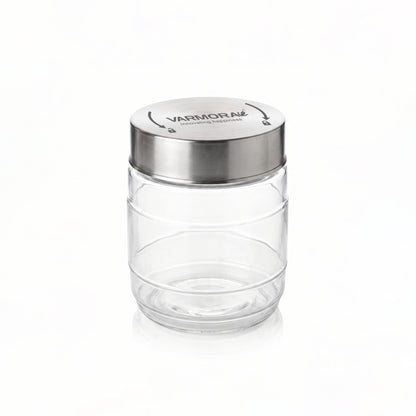 Varmora SS Store N Stack Round 1500Ml - Set of 2, Plastic Container For Kitchen, Air-Tight Steel Lid, Ideal for Storing Pasta, Dry Fruits, Nuts, Daal, Spices & Condiments