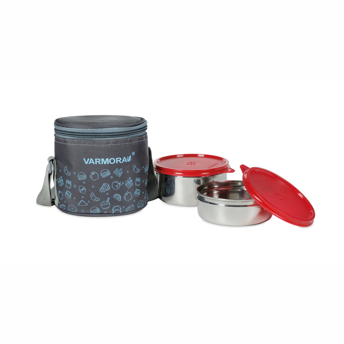 Varmora SS Executive Printed - 2 Tier Stainless Steel Lunch Box with Printed Insulated Bag, Food Grade & Leak Proof