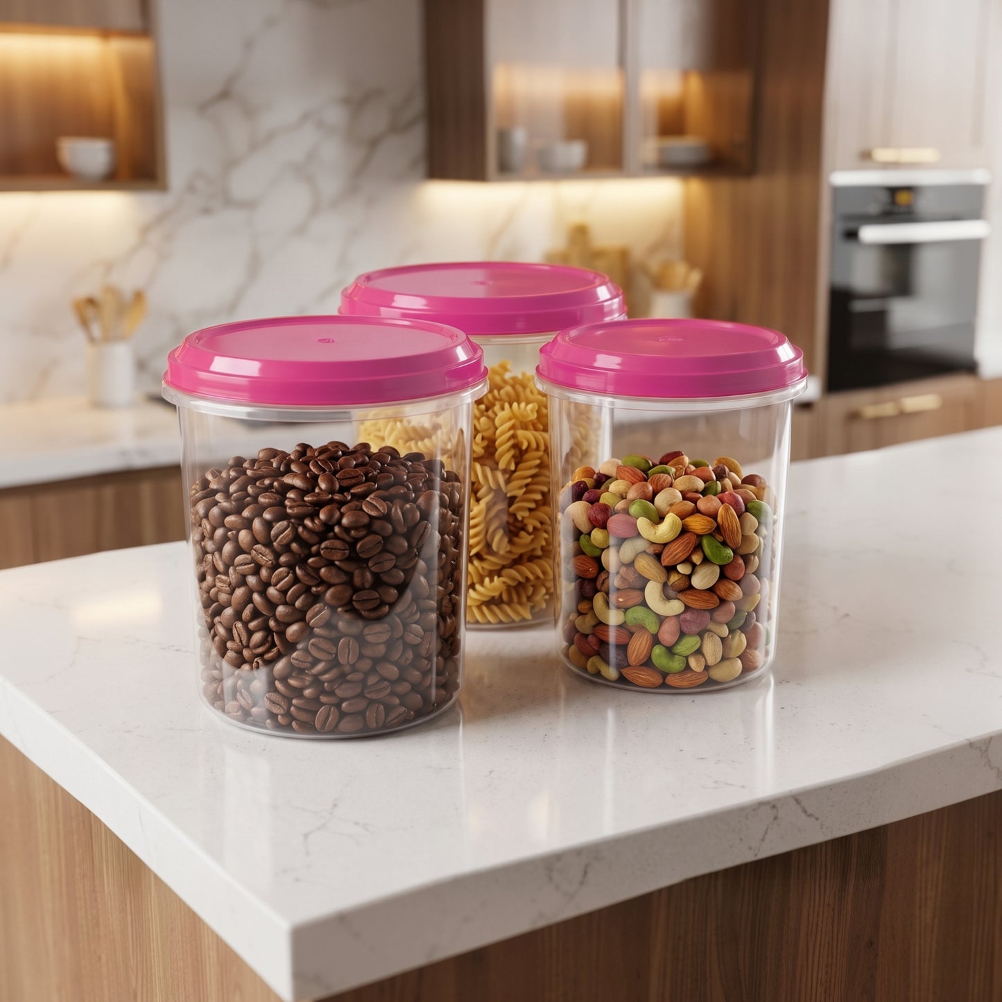 Varmora Glory - Set of 3(5,7,10 Ltr), Plastic Containers With Air-Tight Lid, For Storing Atta, Flour & Rice, Transparent Design, BPA Free 100% Food-Grade Plastic