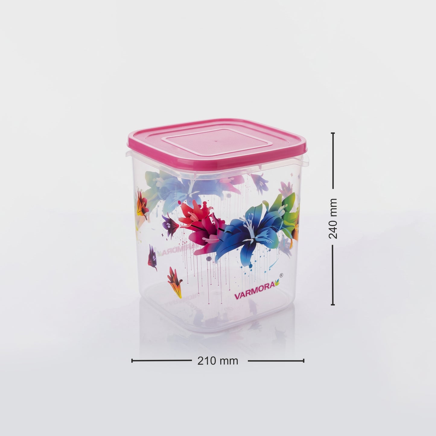 Varmora Glory Square Flower - Set of 3(5,7,10 Ltr)  Square Plastic Container, Food-Grade Plastic, Air-Tight Lid