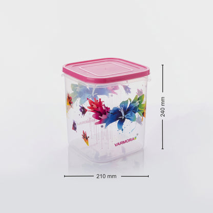 Varmora Glory Square Flower - Set of 3(5,7,10 Ltr)  Square Plastic Container, Food-Grade Plastic, Air-Tight Lid