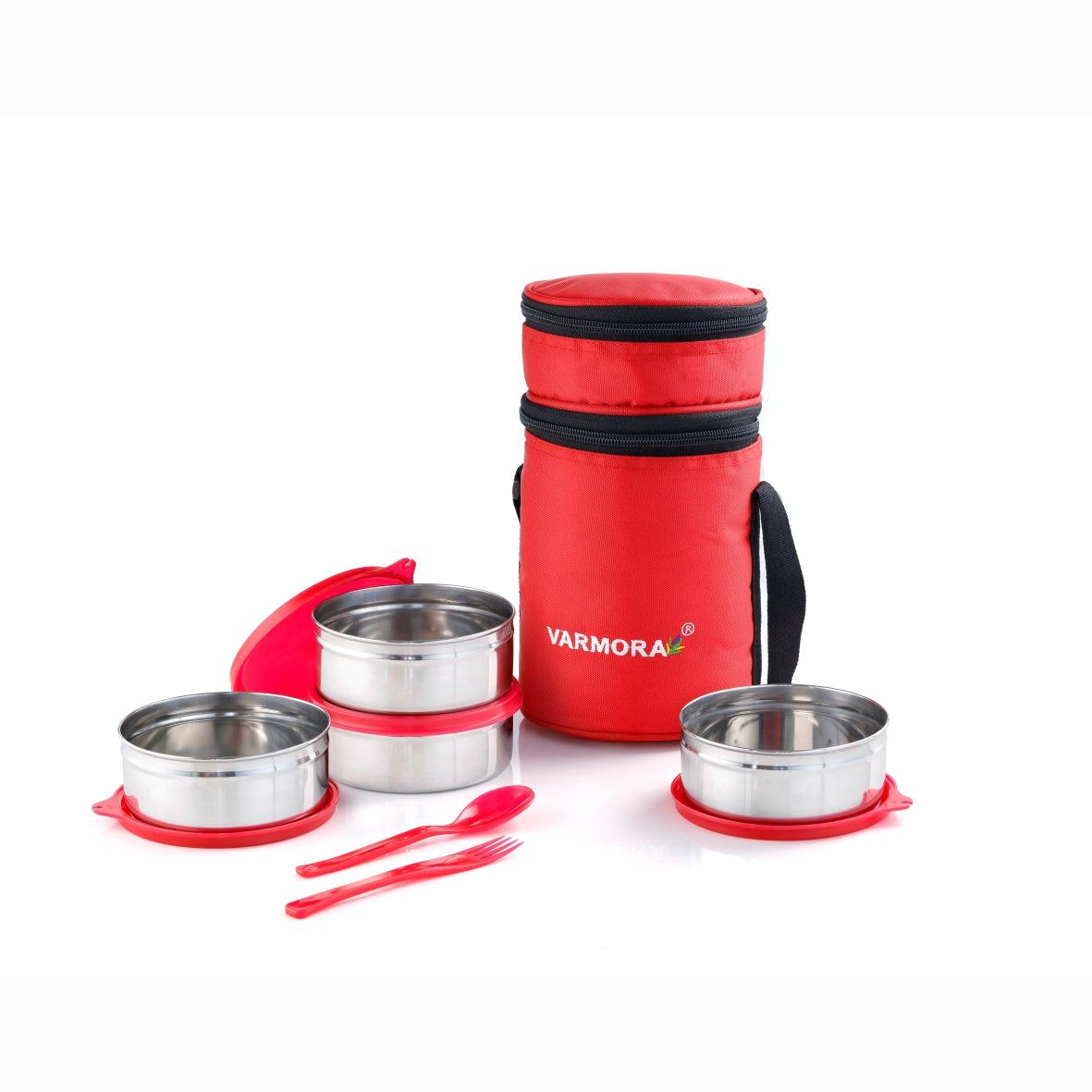 Varmora Quattro Lunch SS - 4 Tier Stainless Steel Lunch Box with Insulated Bag, Food Grade & Leak Proof