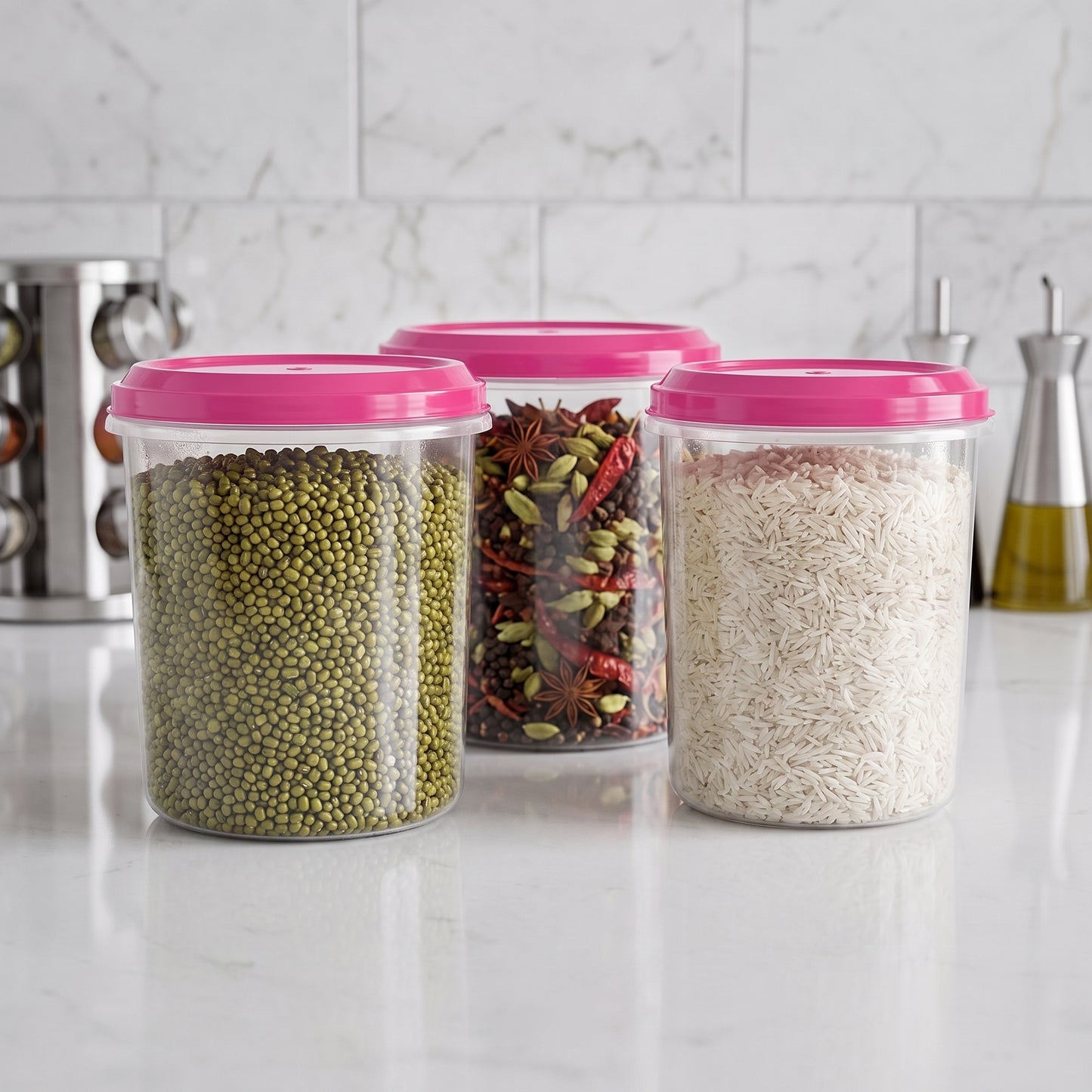 Varmora Glory - Set of 3(5,7,10 Ltr), Plastic Containers With Air-Tight Lid, For Storing Atta, Flour & Rice, Transparent Design, BPA Free 100% Food-Grade Plastic