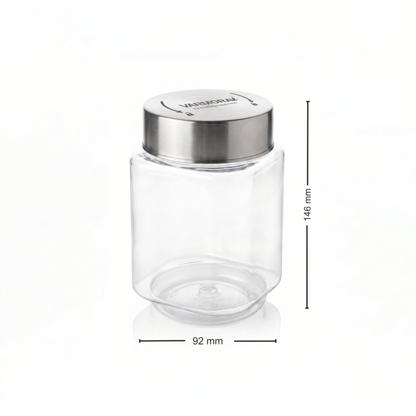 Varmora SS Store N Stack Square - Plastic Container For Kitchen, Air-Tight Steel Lid, Ideal for Storing Daal, Spices & Condiments, 850 ML, Set of 3