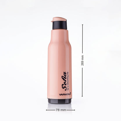 Varmora Sofia - Insulated Water Bottle, Plastic Inner, 100% Virgin Plastic, warm & Cold Compatible, BPA Free