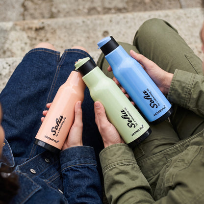 Varmora Sofia - Insulated Water Bottle, Plastic Inner, 100% Virgin Plastic, warm & Cold Compatible, BPA Free