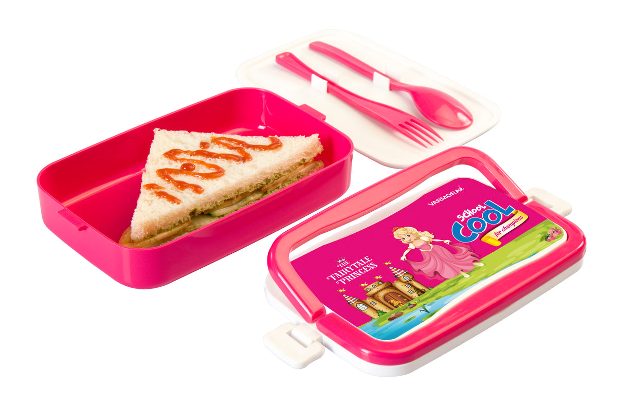 Varmora Flat Lunch Box - Printed Insulated Lunch Box with Handle, 100% Virgin Plastic, Food Grade & Leak Proof
