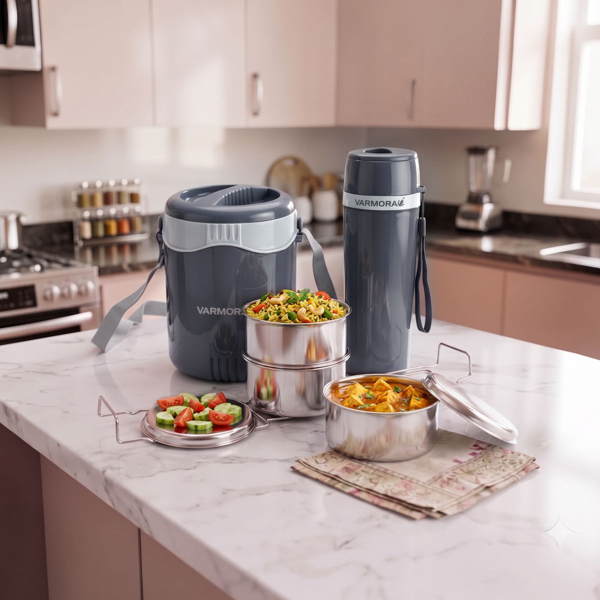 Varmora Orbit Lunch 3 & Aqua Optima 425 ml - Leak Proof Container, Insulated Outer, 100% Food Grade