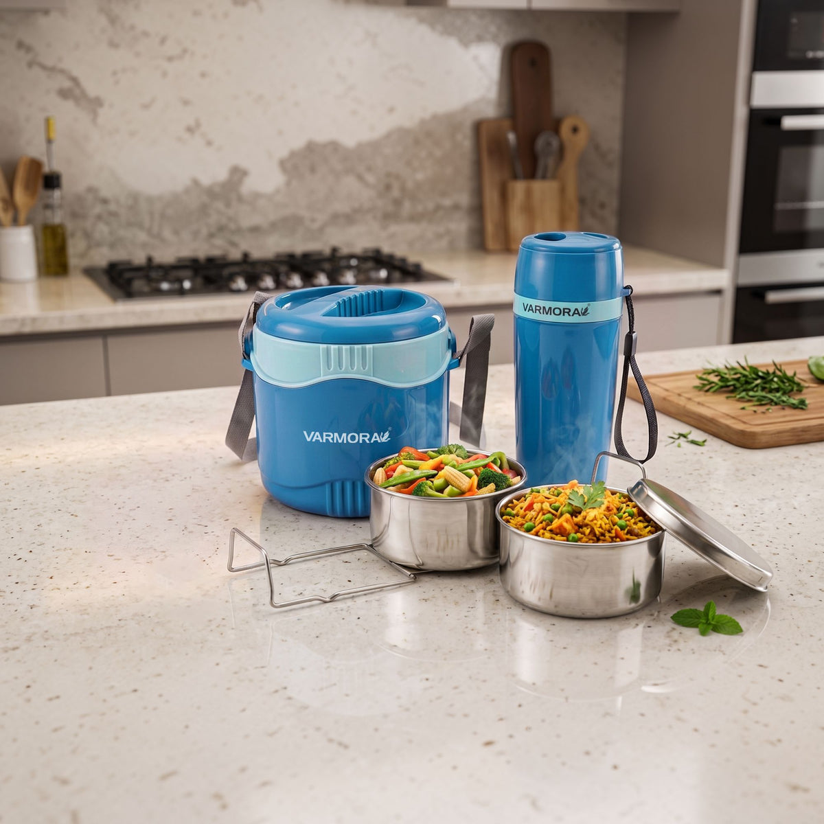 Varmora Orbit Lunch 2 & Aqua Optima 300 ml - Leak Proof Container, Insulated Outer, 100% Food Grade