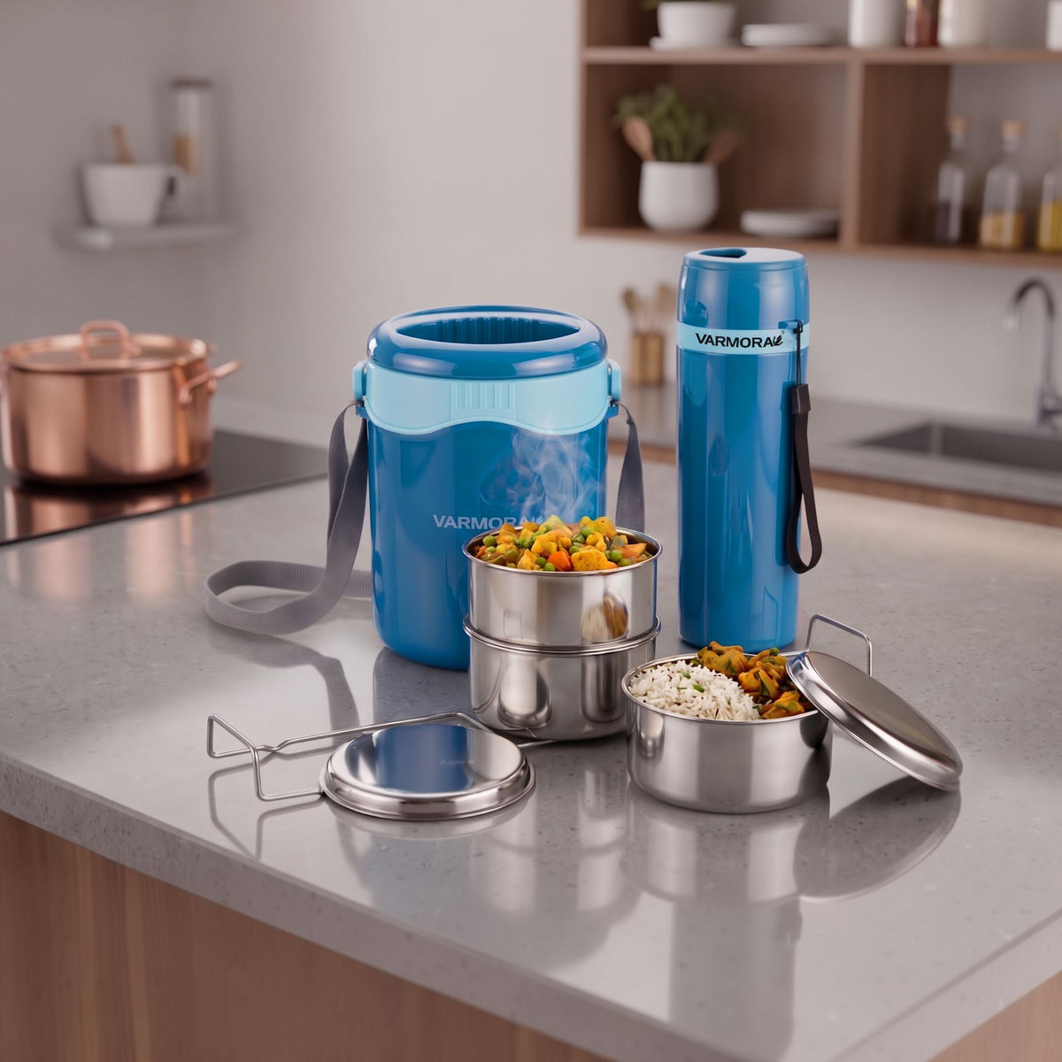 Varmora Orbit Lunch 3 & Aqua Optima 425 ml - Leak Proof Container, Insulated Outer, 100% Food Grade