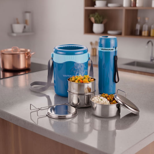 Varmora Orbit Lunch 3 & Aqua Optima 425 ml - Leak Proof Container, Insulated Outer, 100% Food Grade