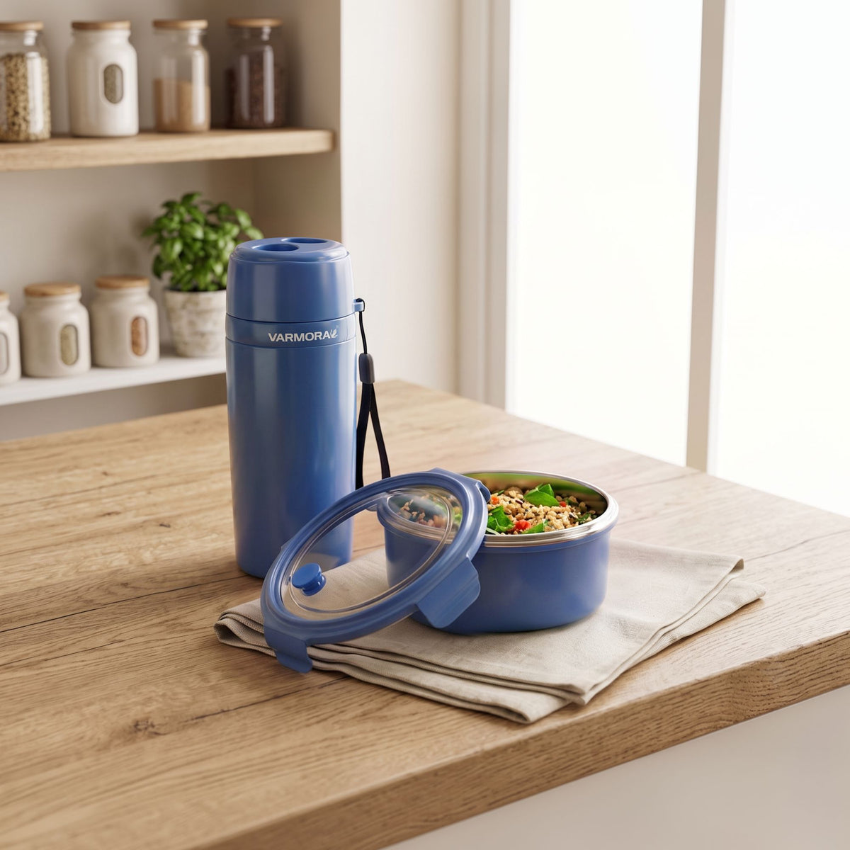 Varmora Uniq Lunch & Aqua Optima 300 ml - Leak Proof Container, Insulated Outer, 100% Food Grade