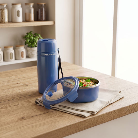Varmora Uniq Lunch & Aqua Optima 300 ml - Leak Proof Container, Insulated Outer, 100% Food Grade