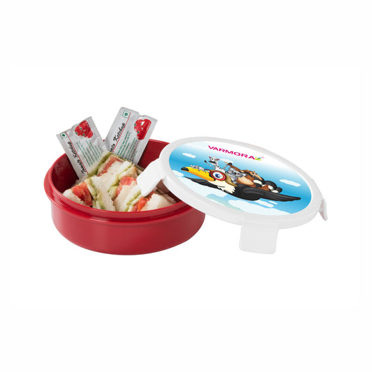 Varmora Wonder Lunch - Printed Round Lunch Box with Locking Clips, 100% Virgin Plastic, Food Grade & Airtight