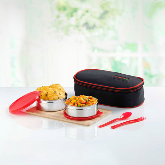 Varmora Xtra Fresh - Rectangular Lunch Box with Small Container, 100% Virgin Plastic, Food Grade & Leak Proof