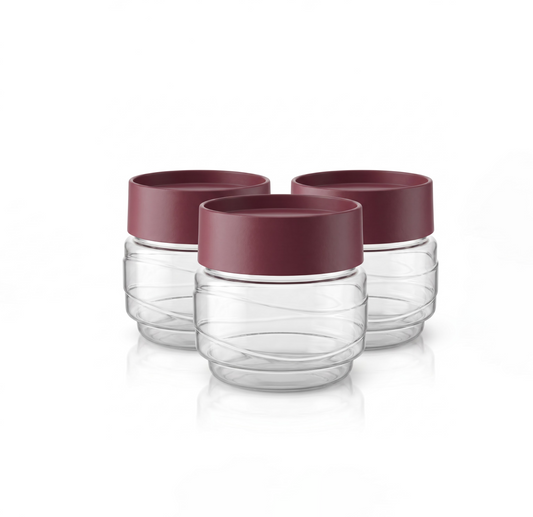 Varmora Store N Stack Round  500ml - Set of 3, Round, Dry Storage Plastic Containers, Easy-Open Airtight Lid, Space-Saving Design, Transparent Plastic Canisters