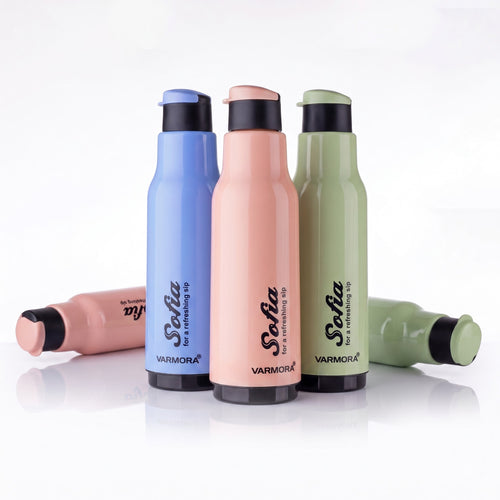 Varmora Sofia - Insulated Water Bottle, Plastic Inner, 100% Virgin Plastic, warm & Cold Compatible, BPA Free
