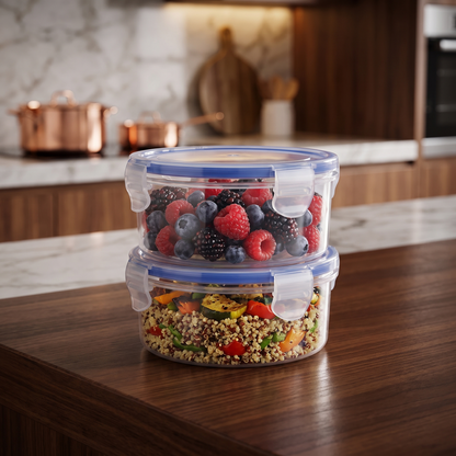 Varmora Clamp It - Transparent Round Plastic Container, Set of 2 – 450 ML, Air-Tight Lid, Stackable & BPA Free, Food-Grade Material